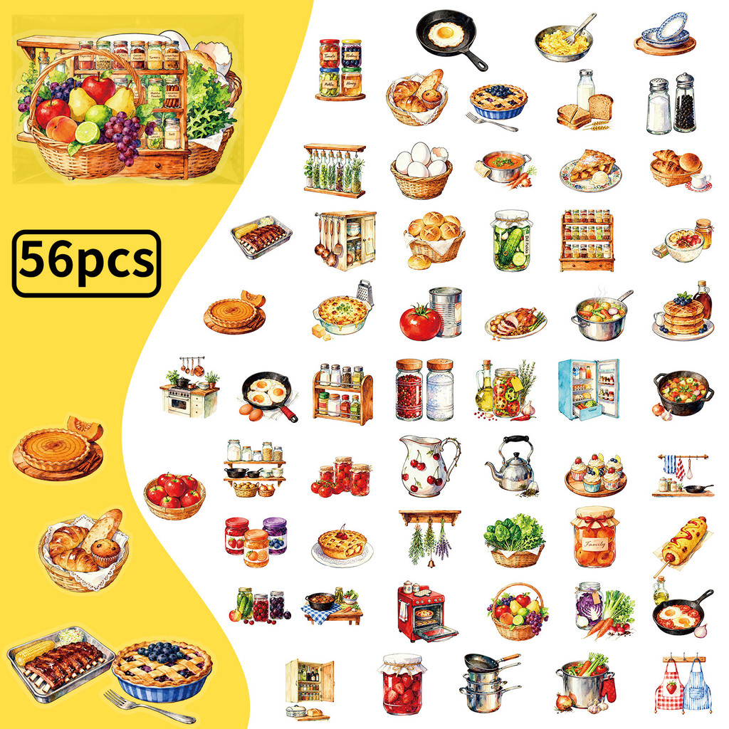 56Pcs Retro Kitchen PET Sticke - огляд і ціна Kitchen Appliances Vintage